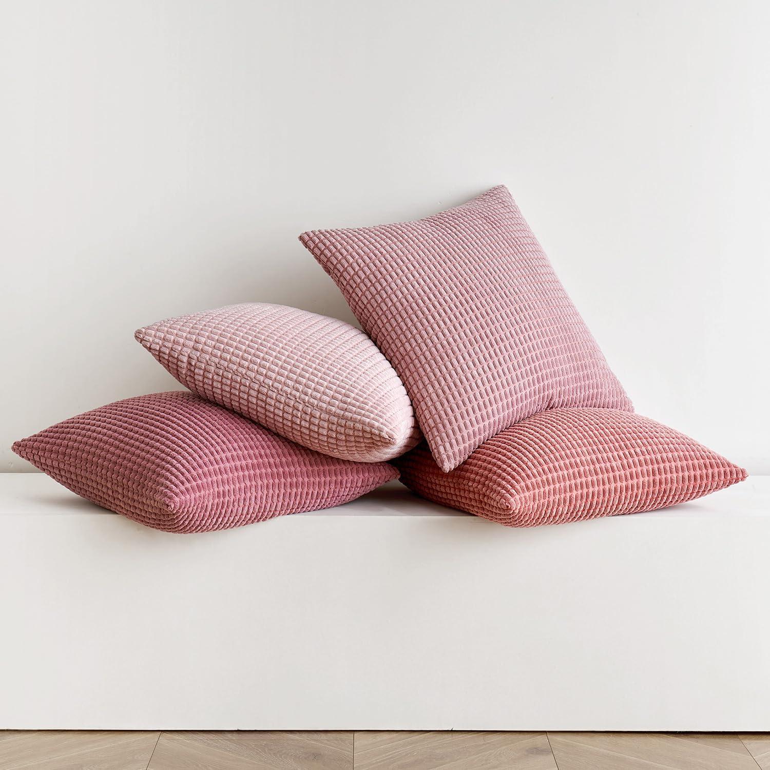 4er Set MIULEE Kissenbezug Kordsamt Deko 40x40cm Rosa Sofa Wohnzimmer