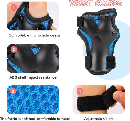 Kinder Knieschoner Ellenbogenschoner Handgelenkschoner Protektorenset Blau