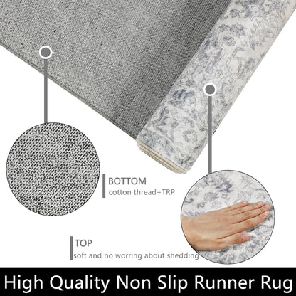Flurläufer rutschfest Vintage 65x180cm Lila Grau waschbar