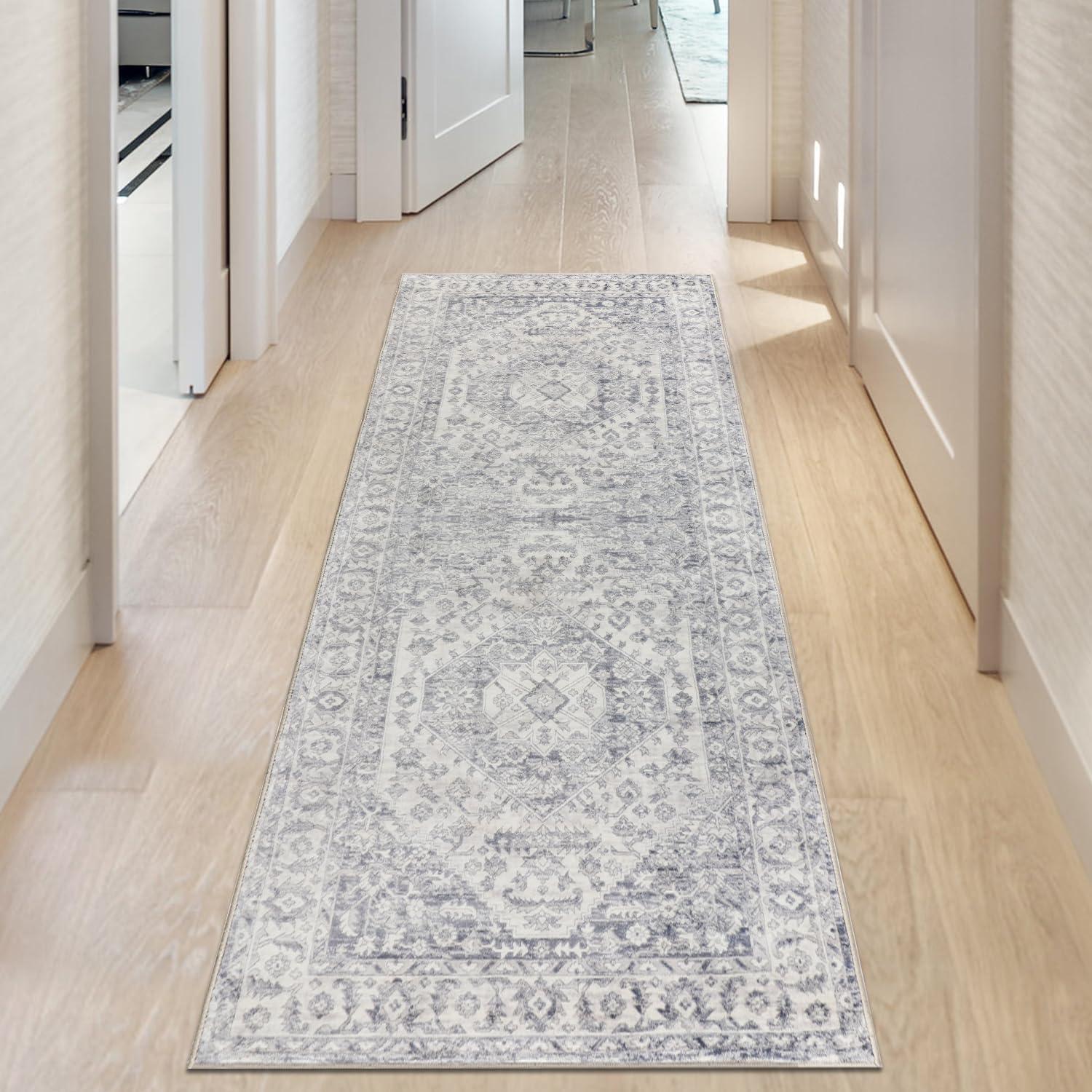 Flurläufer rutschfest Vintage 65x180cm Lila Grau waschbar