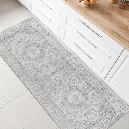 Famibay Flurläufer rutschfest Vintage-Stil waschbar Teppichläufer Küche Schlafzimmer Waschküche Lila Grau