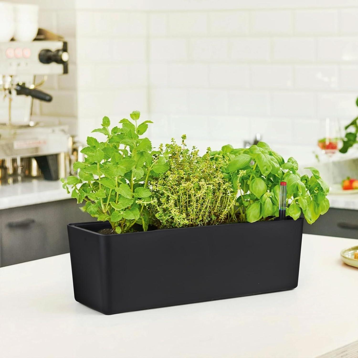40cm Selbstbewässerung Blumentopf Rattan Rechteckig Wasserstandsanzeige