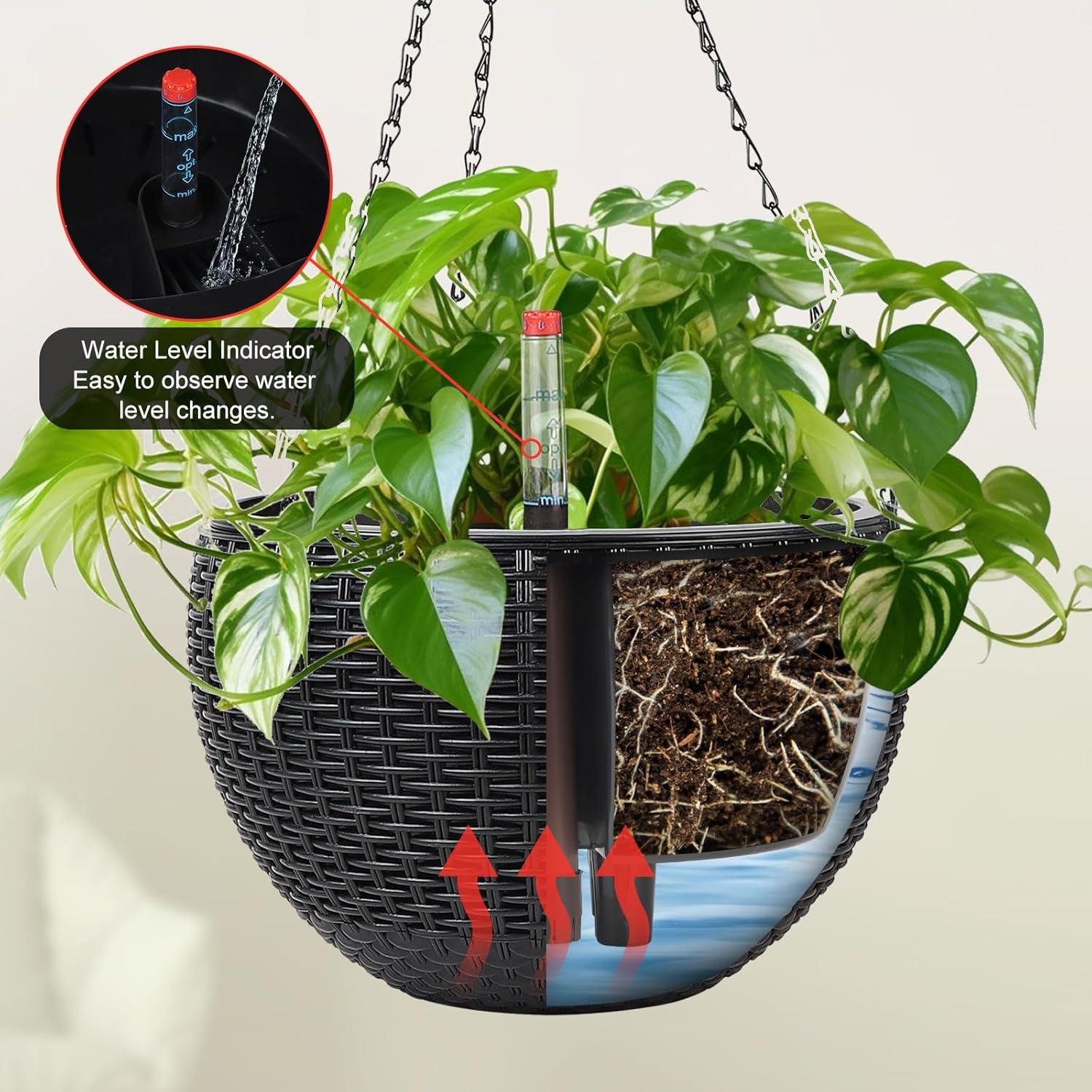 Selbstbewässernder Hängeblumentopf mit Wasserstandsanzeige