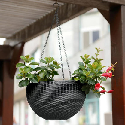2tlg 28cm Selbstbewässerungstopf Hängend Rattan Blumenampel