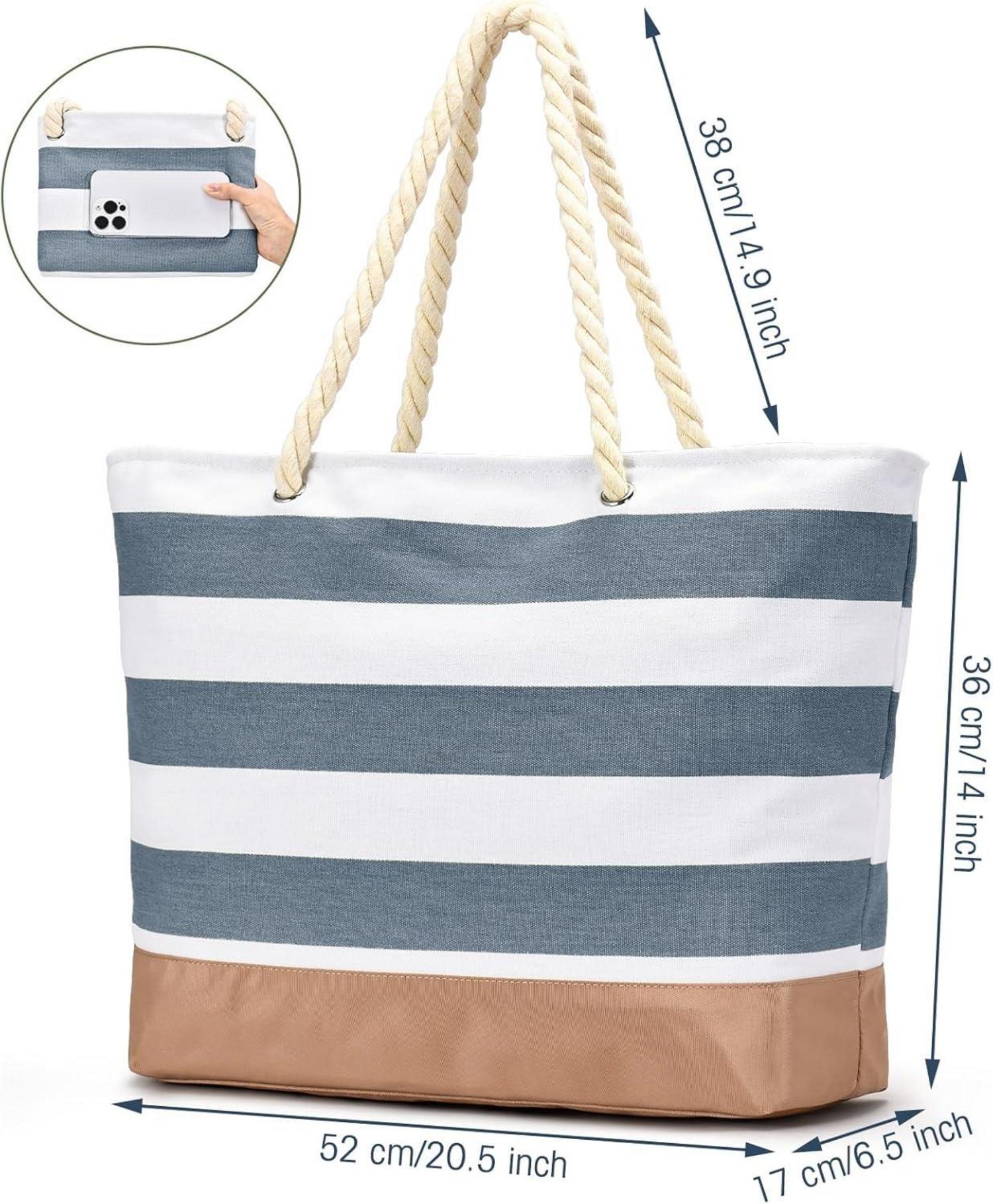 Strandtasche Tote Bag mit Reißverschluss und Nass-Trockenfach