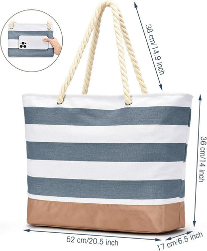 Strandtasche Tote Bag mit Reißverschluss und Nass-Trockenfach