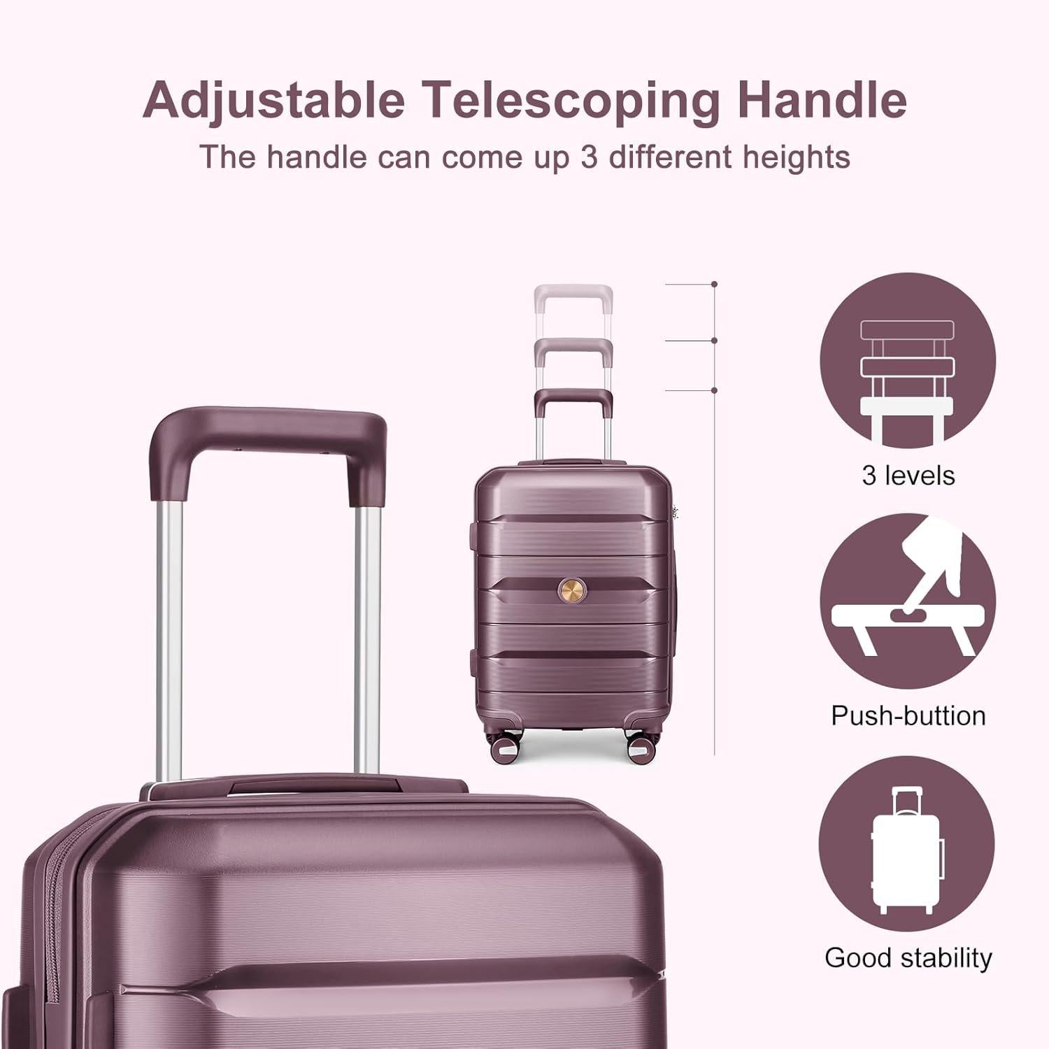 Sea Choice Kofferset 3tlg Handgepäck Hartschale Trolley Koffer TSA 4 Rollen Lila