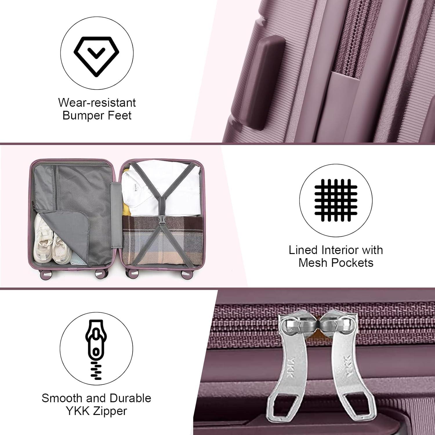 Sea Choice Kofferset 3tlg Handgepäck Hartschale Trolley Koffer TSA 4 Rollen Lila