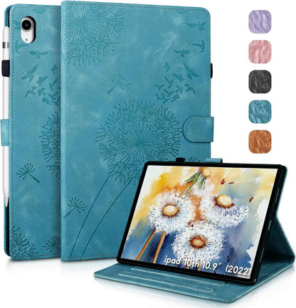 iPad 10.9 Zoll Hülle 2022 Löwenzahn Blau PU Leder Brieftasche