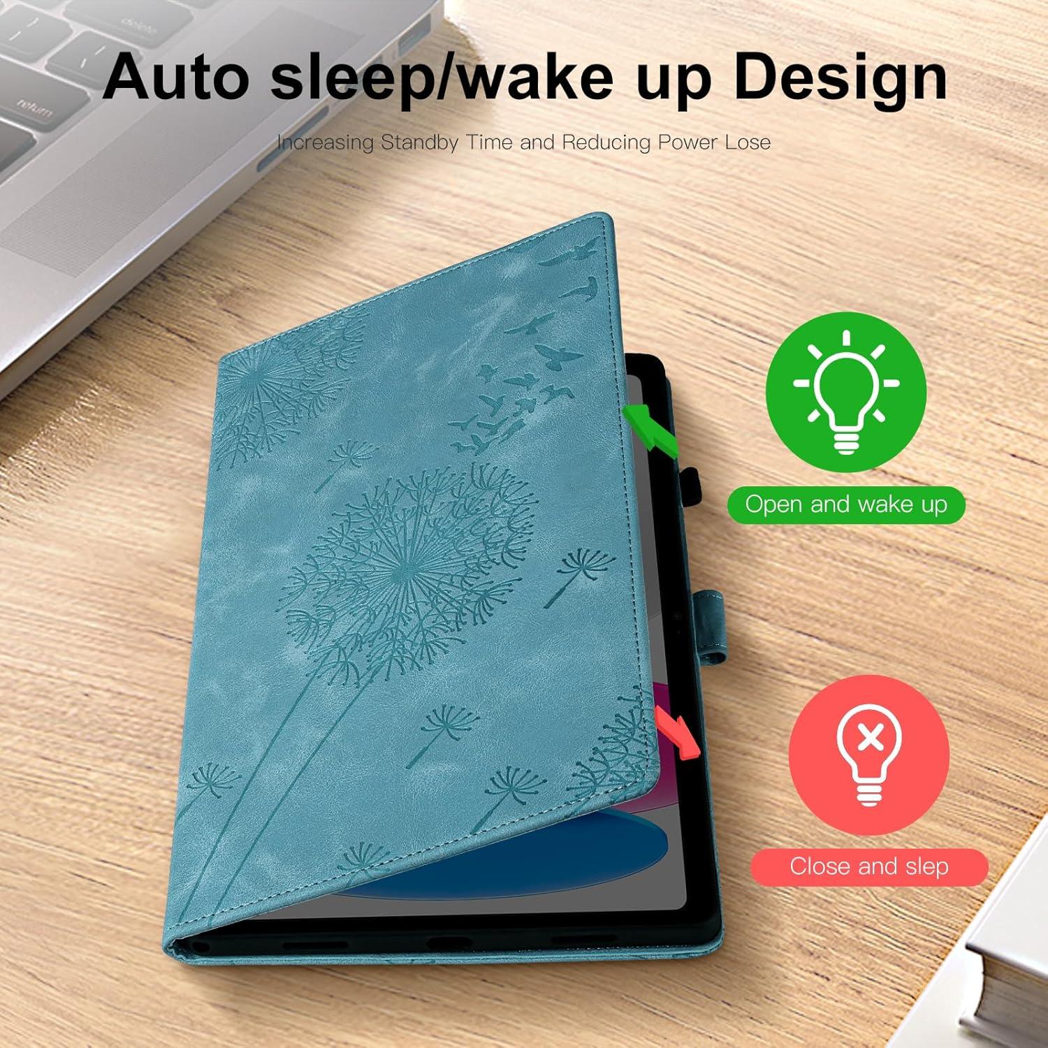 iPad 10.9 Generation 2022 Löwenzahn Blau PU Leder Brieftasche Tasche Magnetisch
