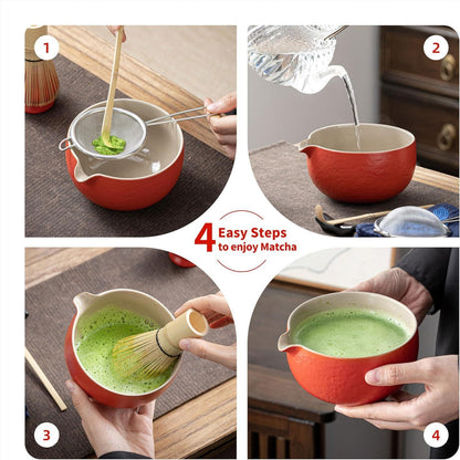 TEANAGOO Matcha Set Schneebesen Schale Schaufel Halter Teezubereitung 9-teilig Rot