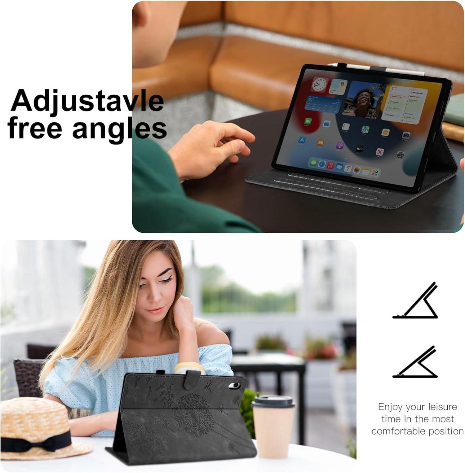 Handyhülle für iPad 10.Generation 2022 - 10,9 Zoll Löwenzahn PU Leder Flip Case Schwarz