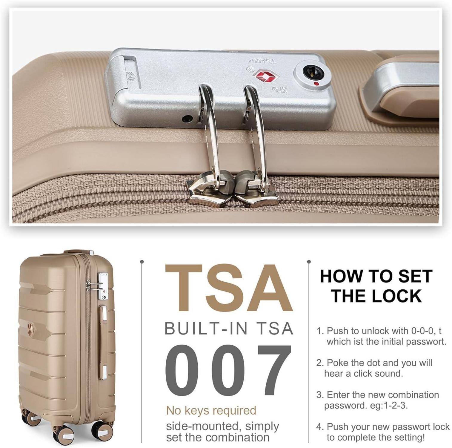3tlg Hartschalen Trolley Kofferset mit TSA Schloss Gold