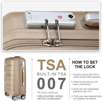 3tlg Hartschalen Trolley Kofferset mit TSA Schloss Gold