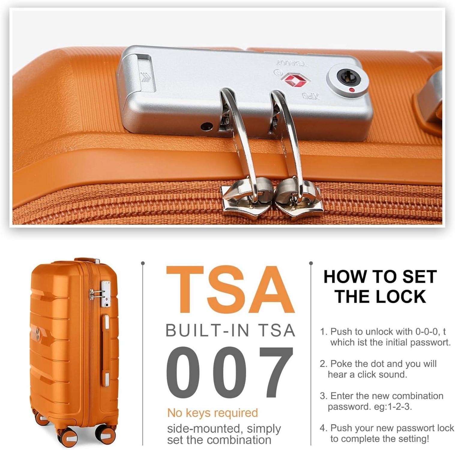 Kofferset 3-teilig Hartschalen Trolley mit TSA-Schloss Orange