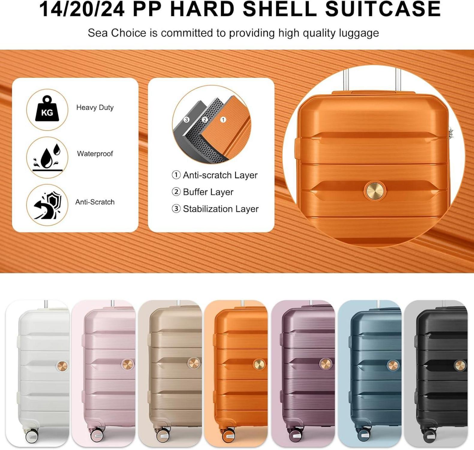 Kofferset 3-teilig Handgepäck Hartschale Trolley Beautycase TSA Orange