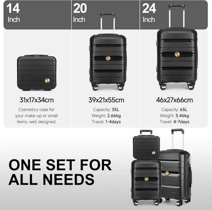 Sea Choice Kofferset 3-teilig Hartschalen Trolley mit TSA-Schloss 4 Rollen Schwarz