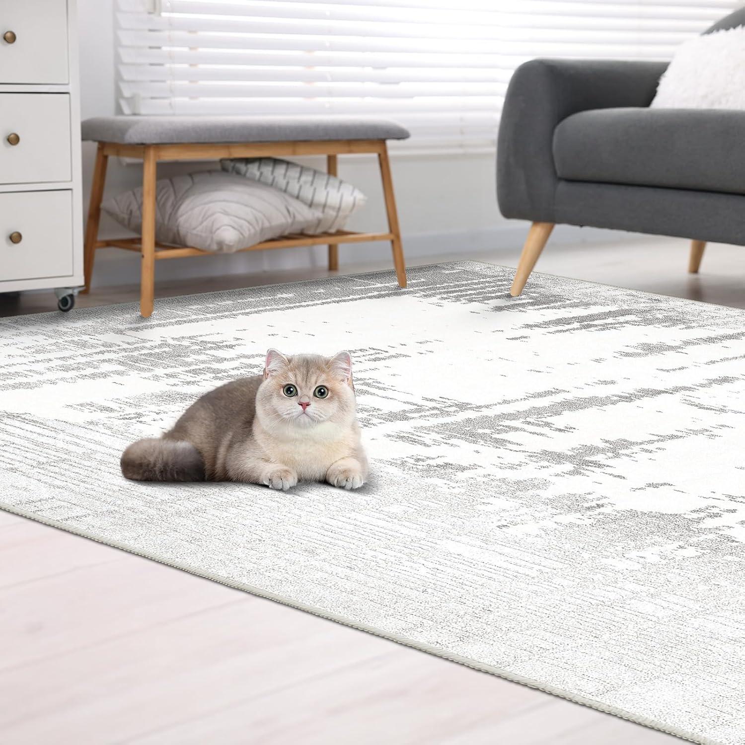 Moderne Teppich Wohnzimmer Flauschig Waschbar 120x170 Grau