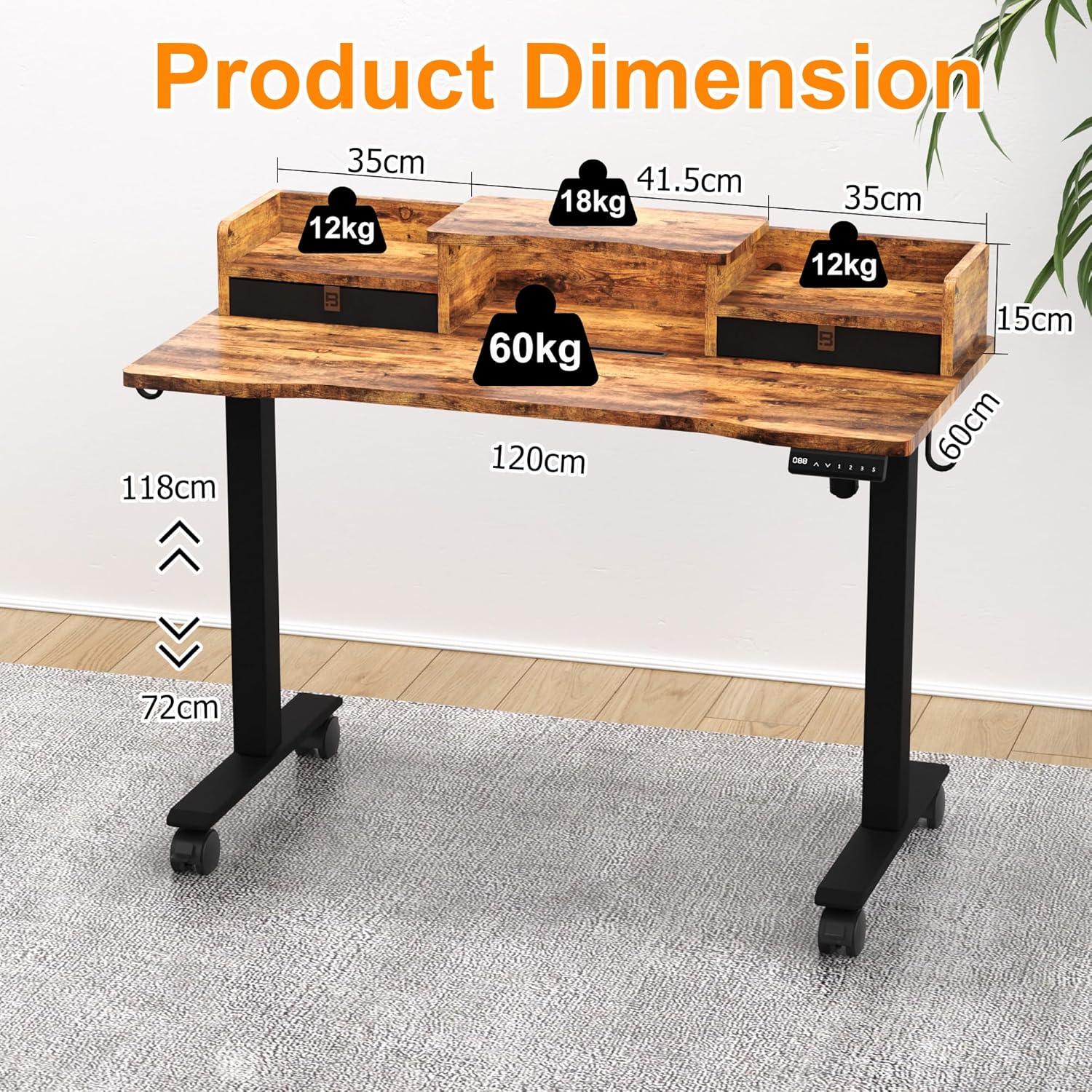 Elektrischer Schreibtisch Höhenverstellbar 120x60cm Stehpult mit