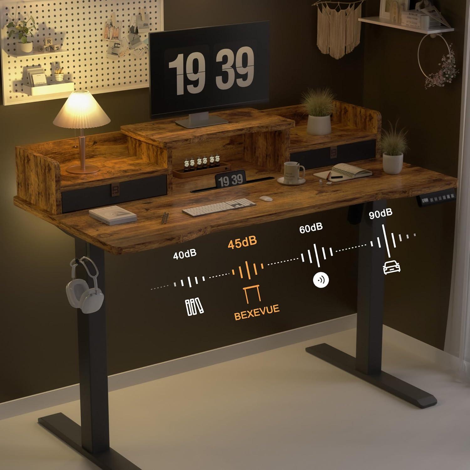 Elektrischer Schreibtisch Höhenverstellbar 120x60cm 2 Schubladen Monitorständer