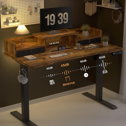 Elektrischer Schreibtisch Höhenverstellbar 120x60cm 2 Schubladen Monitorständer