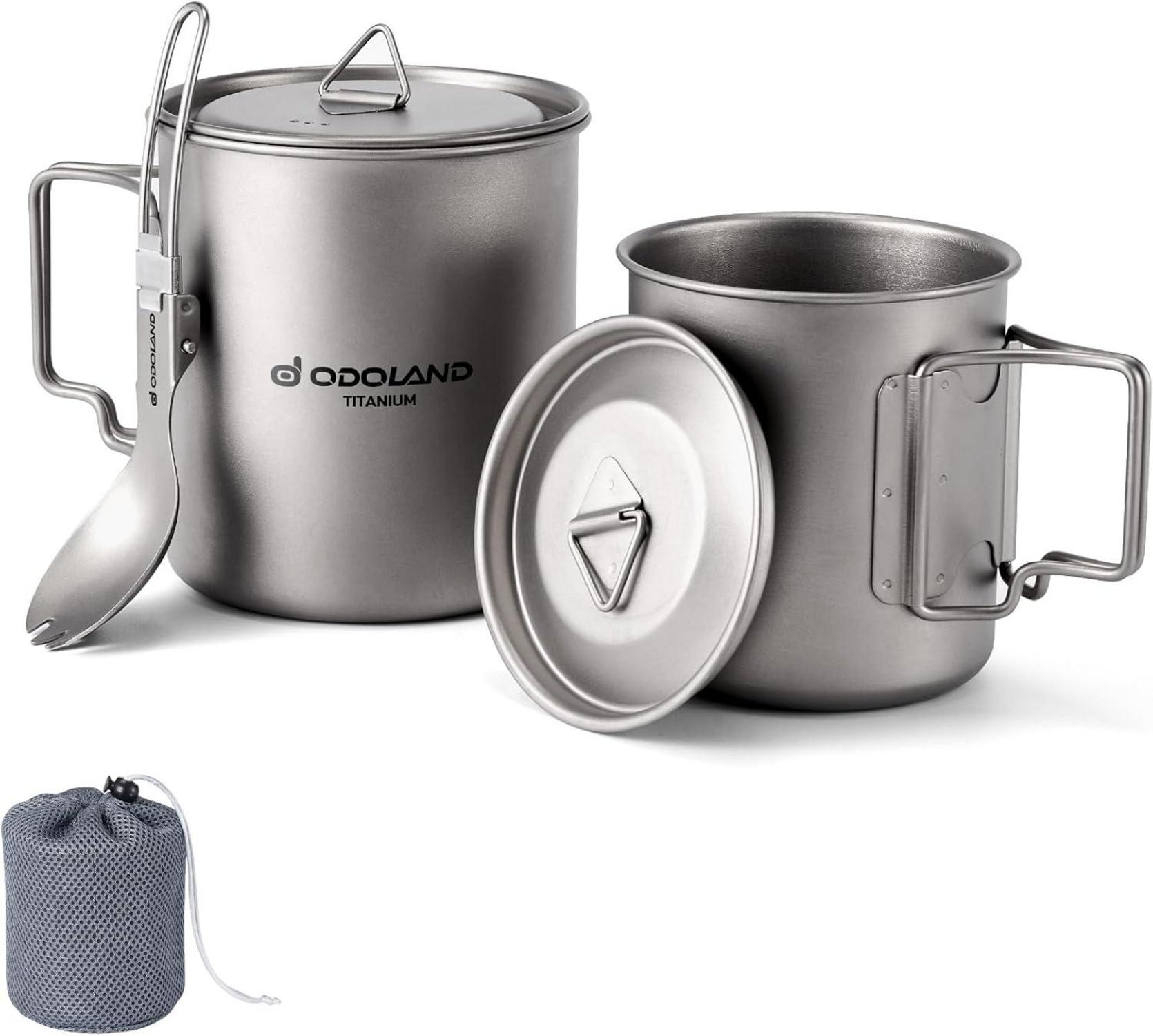 Titanium Camping Geschirr Set 4-in-1 mit Kaffeetasse und Becher