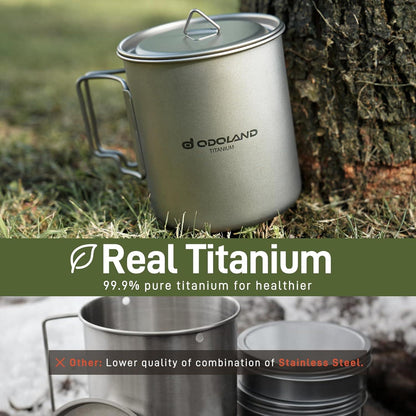 Odoland Titanium Camping Geschirr Set 750ML 420ML Becher Kaffeetasse Spork