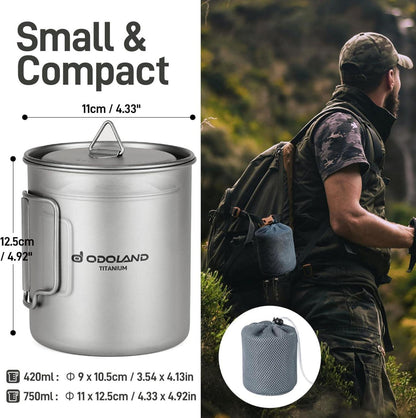 Titanium Camping Geschirr Set mit klappbarem Griff und