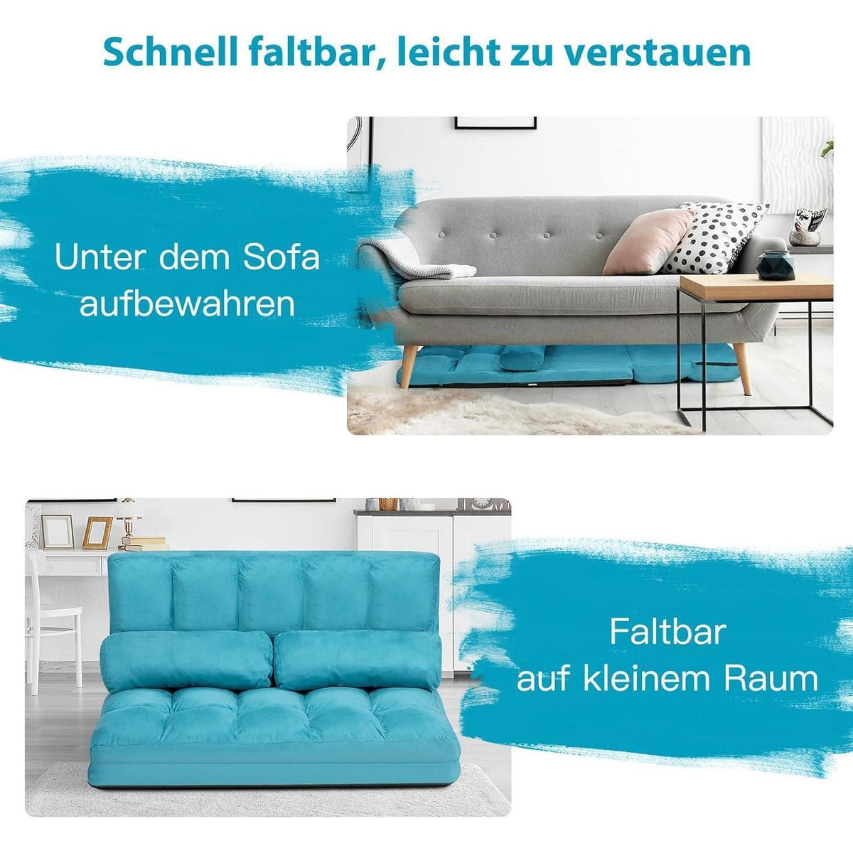 2-Sitzer Bodensofa mit Schlaffunktion und Kissen