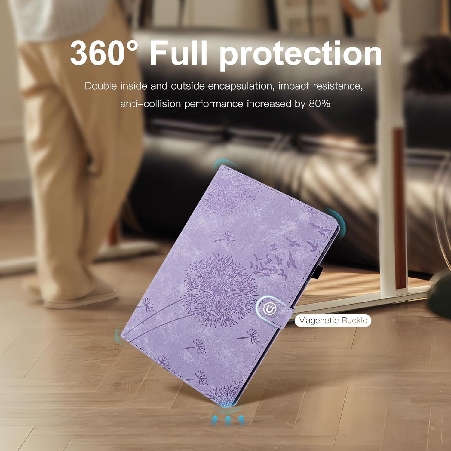Samsung Galaxy Tab A9+ Hülle Löwenzahn Violett PU Leder Flip Case 11