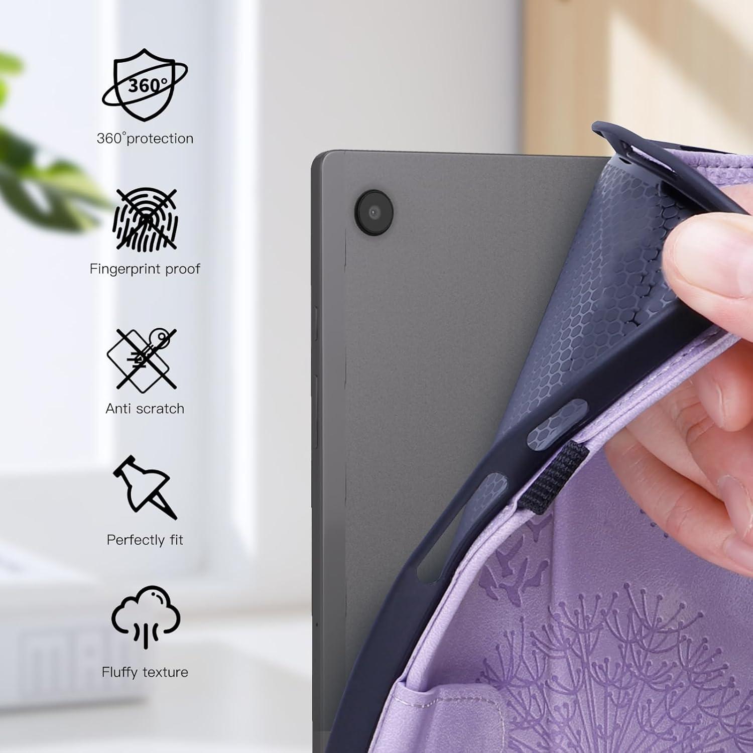 Hülle Samsung Galaxy Tab A9+ 11 Zoll Löwenzahn Violett PU-Leder Flip