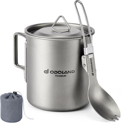 Titanium Camping Geschirr Set 420ML Becher mit Deckel Spork faltbarer