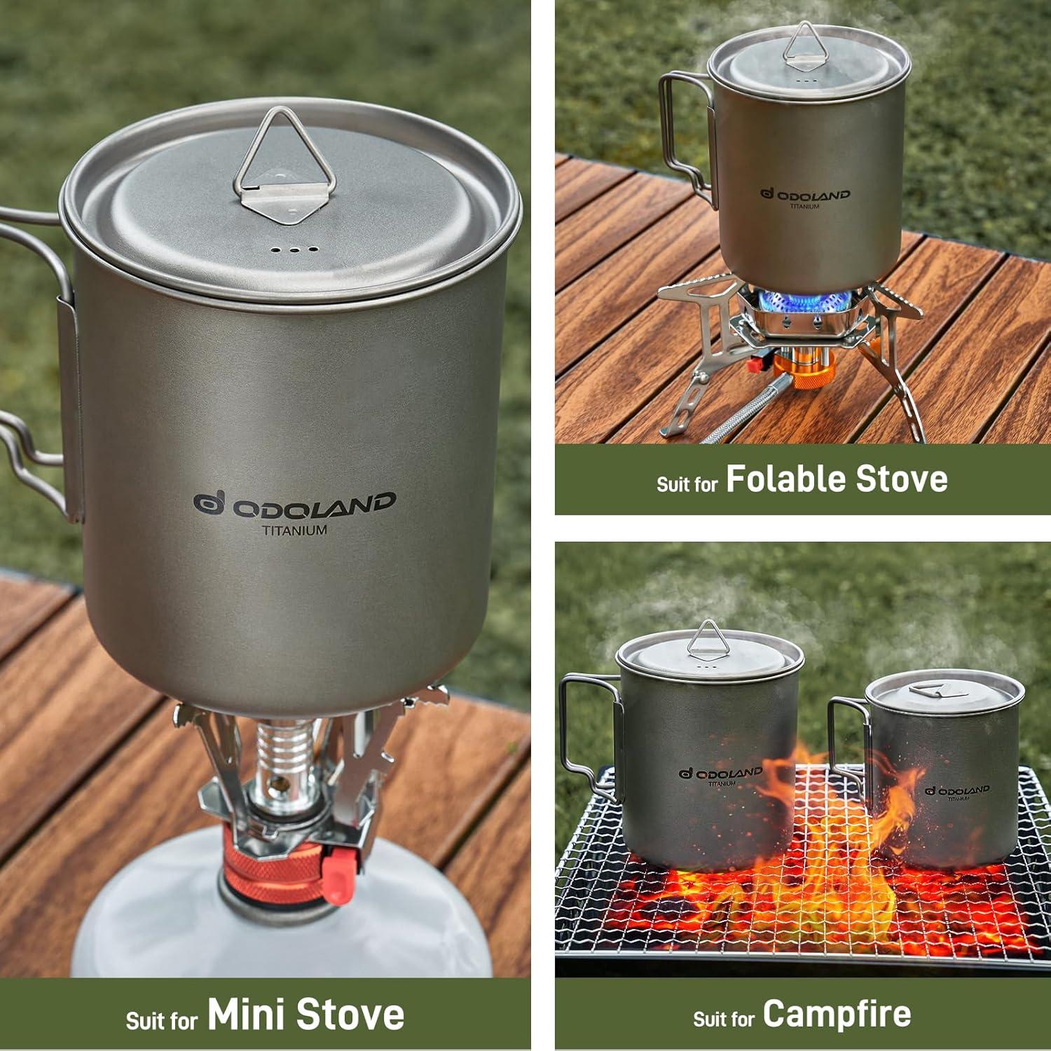 Titanium Camping Geschirr Set 420ML Mug mit Deckel, Spork, faltbarer Griff