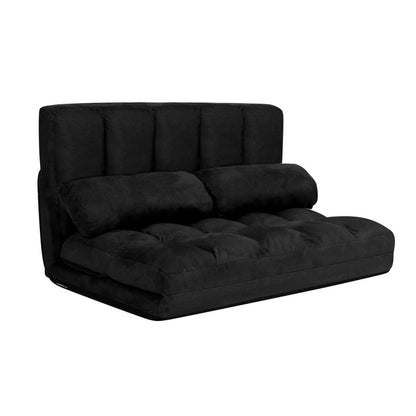 2-Sitzer Bodensofa mit Schlaffunktion – Verstellbares Liege Sofa Schwarz