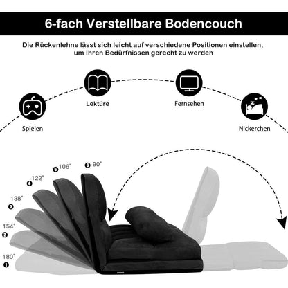 2-Sitzer Bodensofa mit Schlaffunktion – Verstellbares Liege Sofa Schwarz
