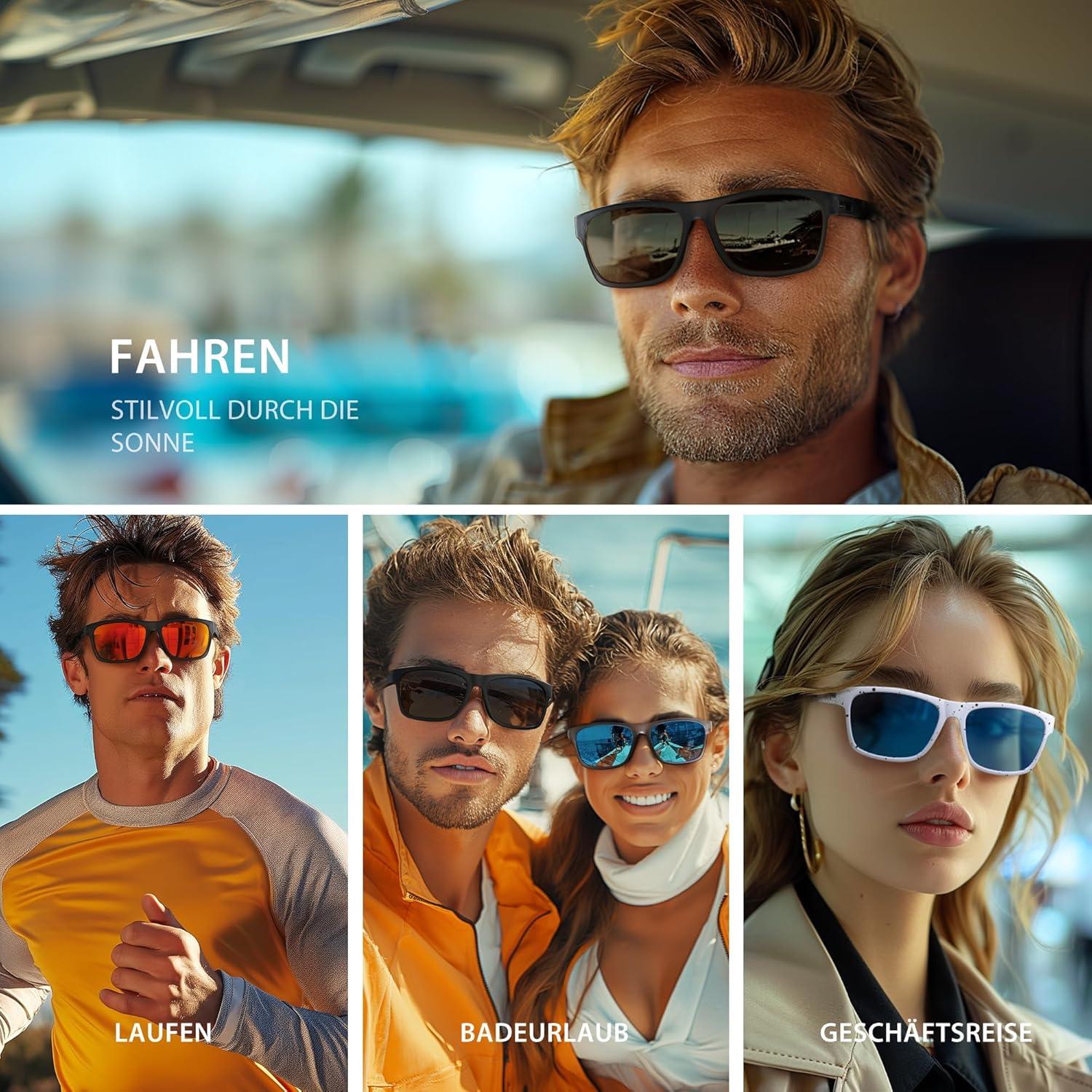 Polarisierte Sport-Sonnenbrille Retro UV400 Herren Damen Schwarz