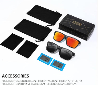 Polarisierte Sonnenbrille UV400 Schutz Schwarz Retro Ultraleicht Titanges Unisex