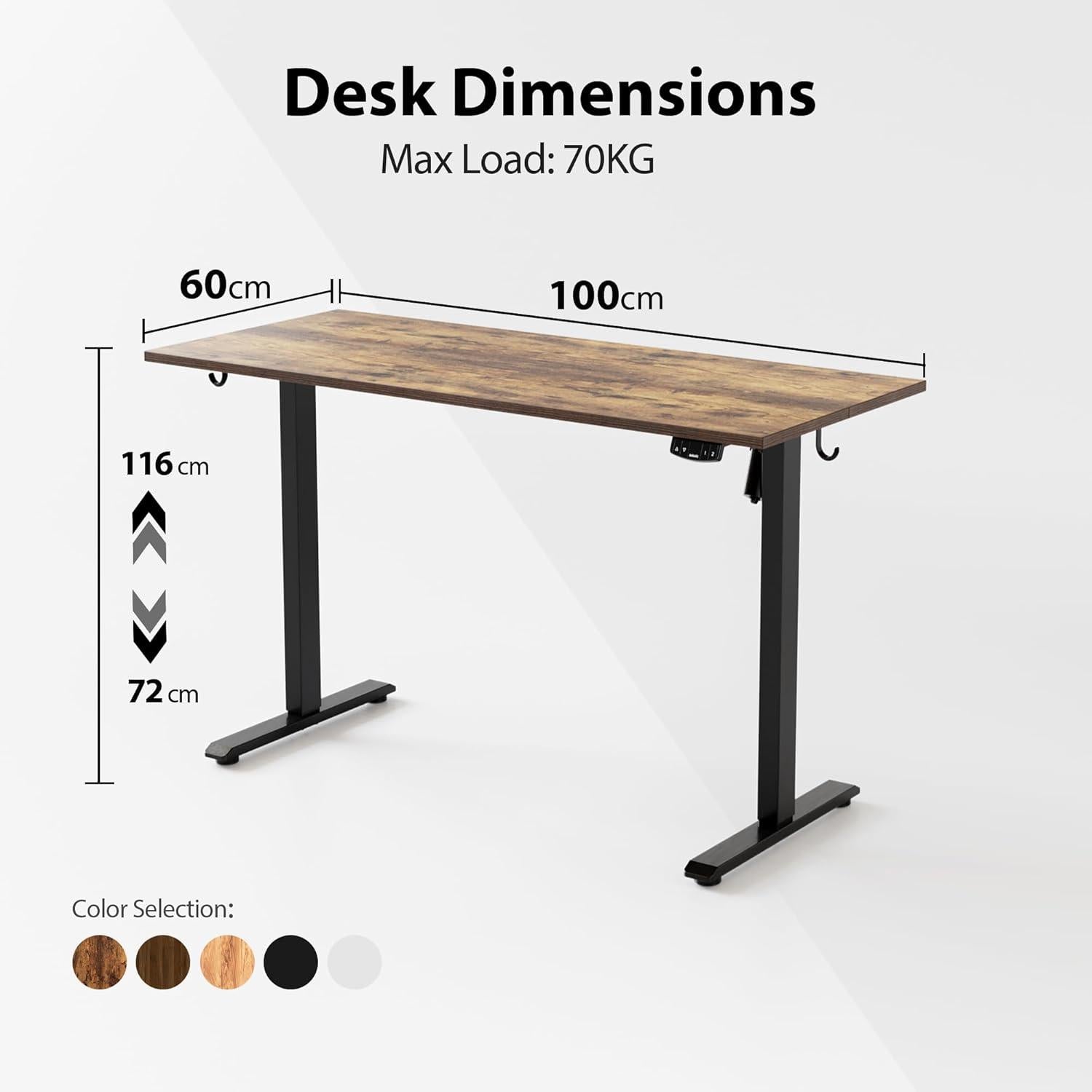Höhenverstellbarer Schreibtisch Elektrisch Memory Braun 100x60 cm