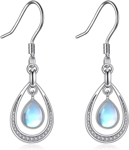 Mondstein Damen Ohrringe Sterling Silber Leverback Kristallohrringe