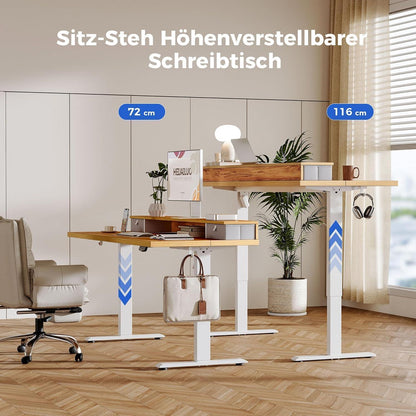 Höhenverstellbarer Schreibtisch mit 2 Schubladen 140x60 cm