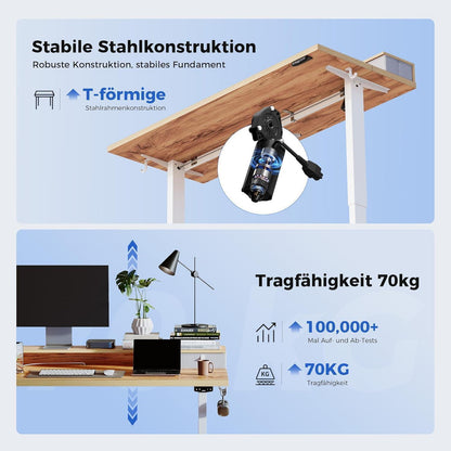 Höhenverstellbarer Schreibtisch mit 2 Schubladen 140x60 cm