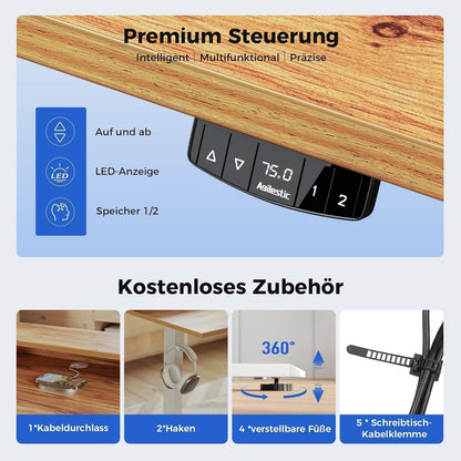 Höhenverstellbarer Schreibtisch mit 2 Schubladen 140x60 cm