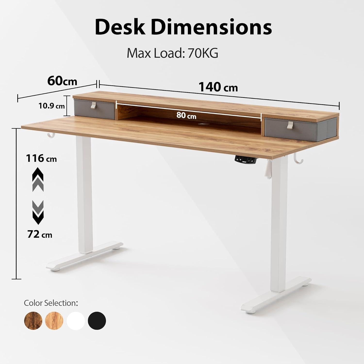 Höhenverstellbarer Schreibtisch 140x60cm Elektrisch mit