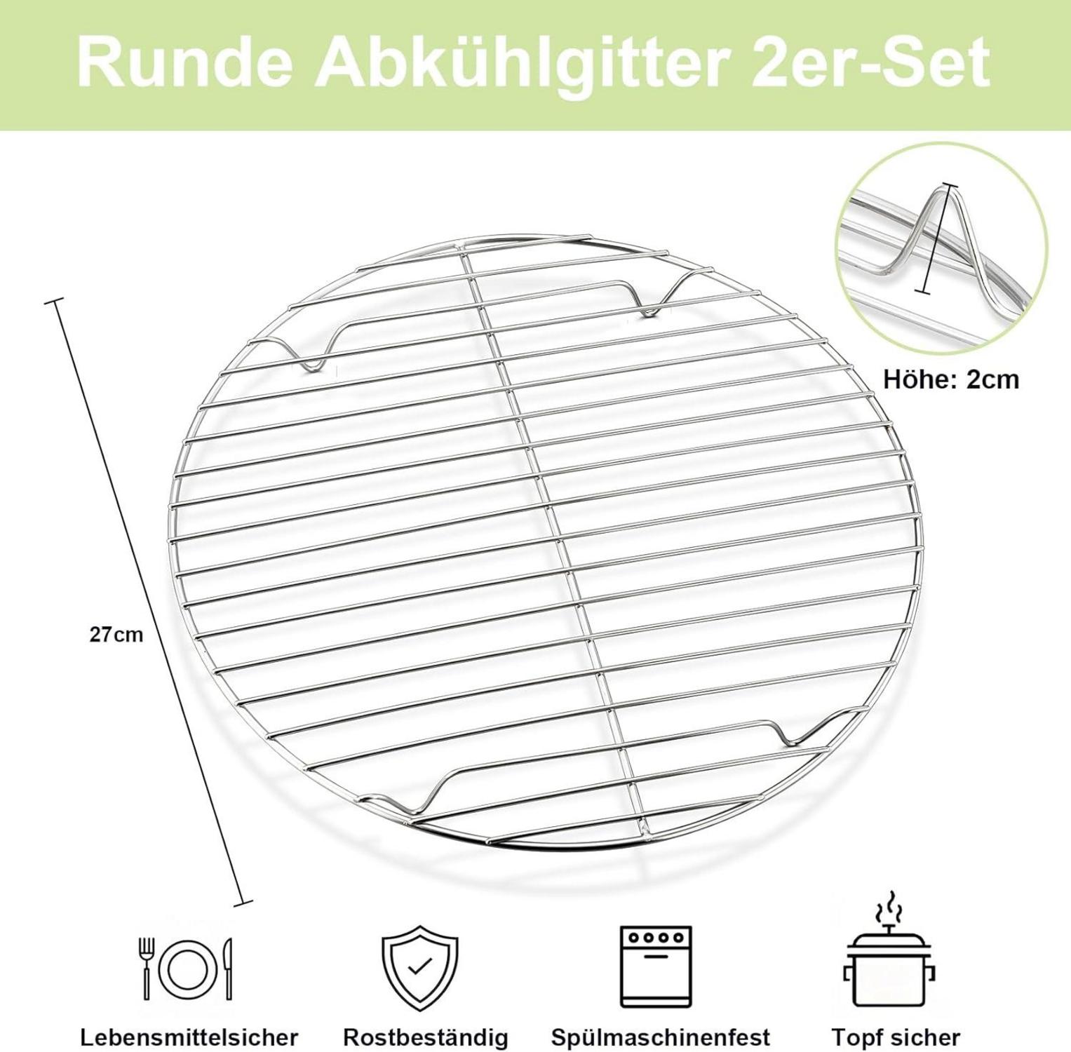 Onader Rund Abkühlgitter Edelstahl Kuchengitter Set 27cm 2er