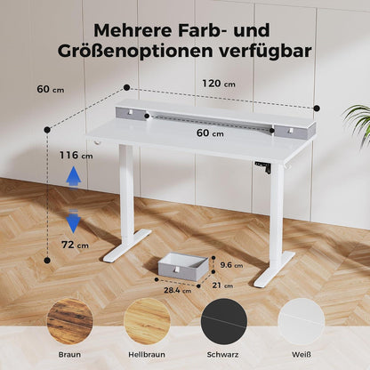 Höhenverstellbarer Schreibtisch mit 2 Schubladen, 120 x 60