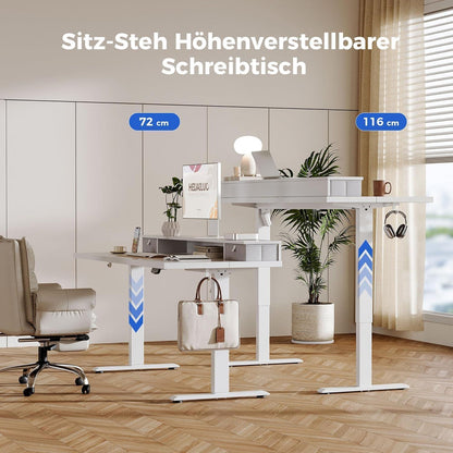 Höhenverstellbarer Schreibtisch mit 2 Schubladen, 120 x 60