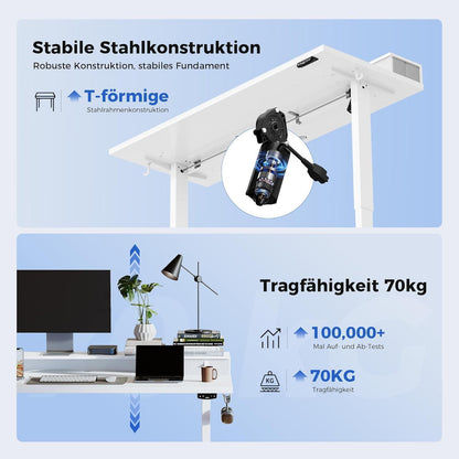 Höhenverstellbarer Schreibtisch mit 2 Schubladen, 120 x 60