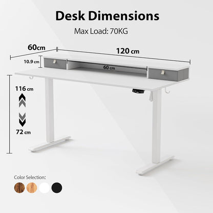 Höhenverstellbarer Schreibtisch 120x60cm 2 Schubladen Elektrisch