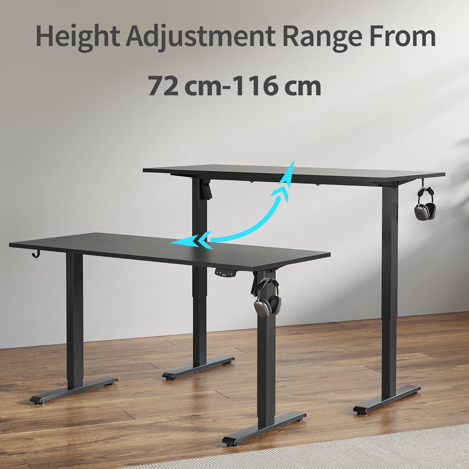 Höhenverstellbarer Schreibtisch Elektrisch 140 cm Schwarz Memory-Handsteuerung