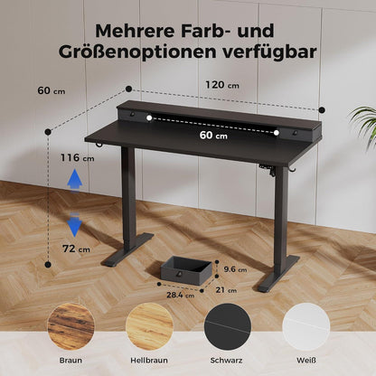 Höhenverstellbarer Schreibtisch 120x60 cm mit 2 Schubladen